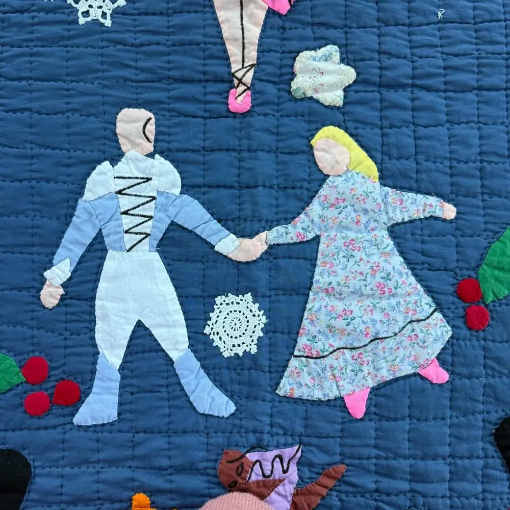 Vintage Handmade Nutcracker Ballet Applique Quilt Christmas Heirloom ~ 54x71